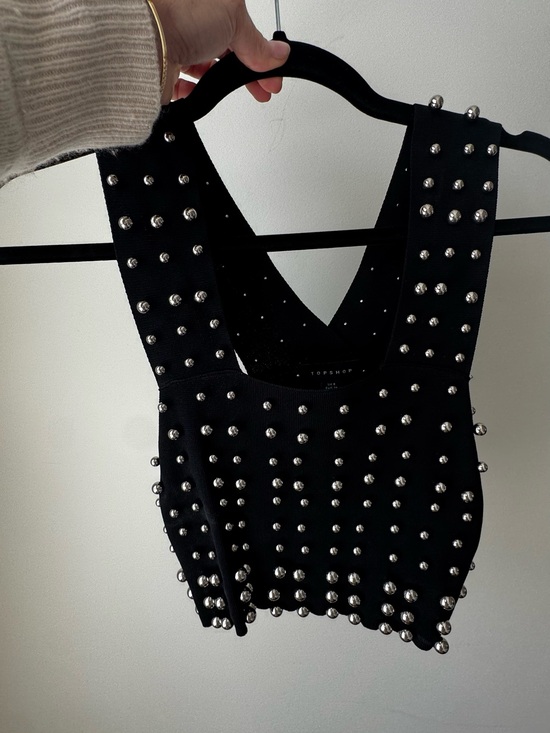 Topshop Tops - Topshop Black Studded Crop Top with Silver Accents